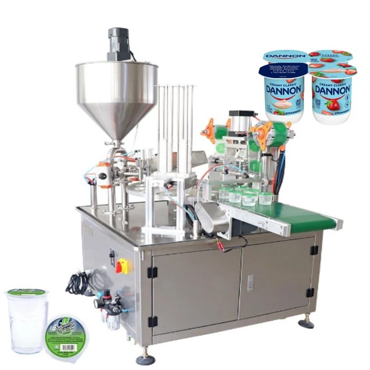 Automatische Rotationsmaschine zum Abfüllen und Versiegeln von Saft-, Joghurt- und Geleebechern